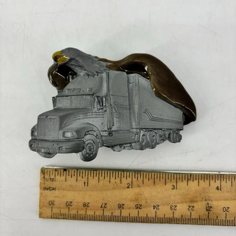 Semi Truck Trucker Belt Buckle Flying Enamel Eagle Pewter Streetwear